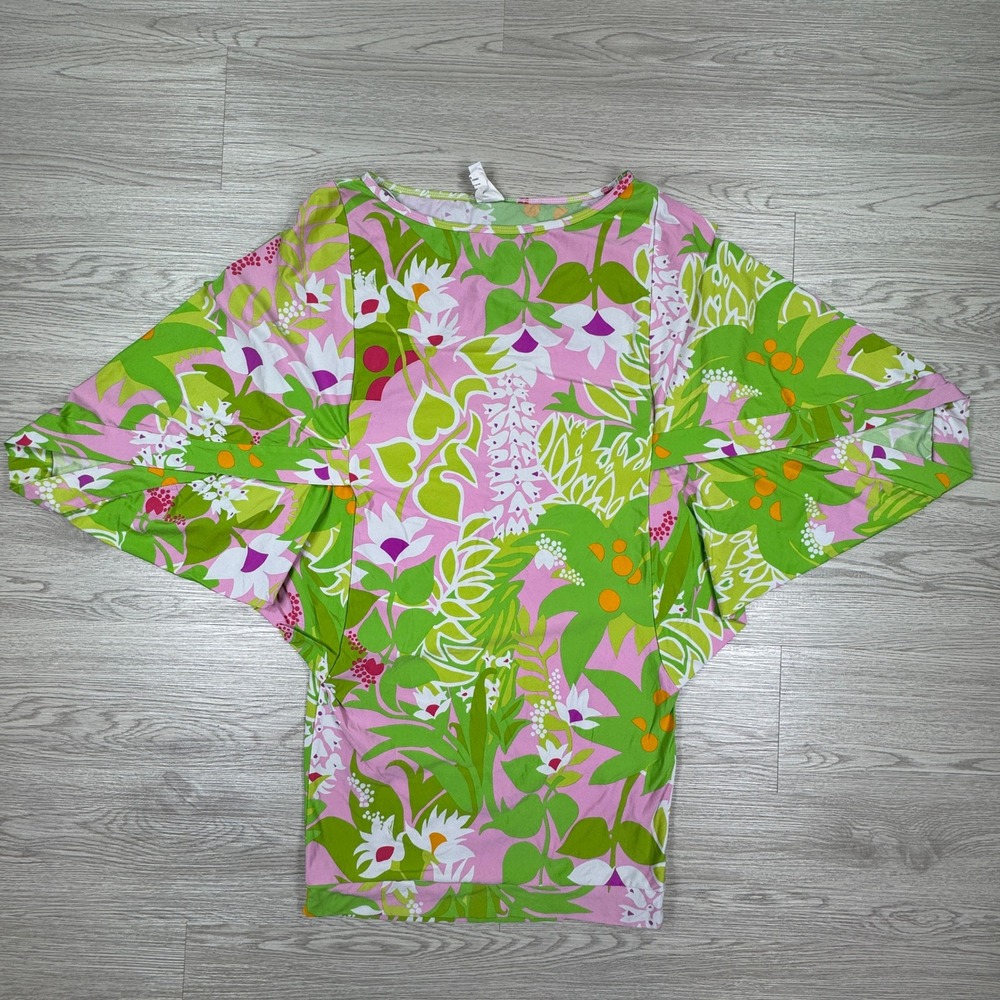 Trina Turk Women Top Floral Dolman Sleeve Pink Green Small S/P Swim Coverup